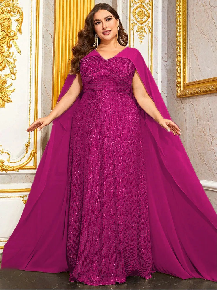 Vestido de Festa Longo Bordado com Brilho e Sobreposição Tipo Capa Elegante