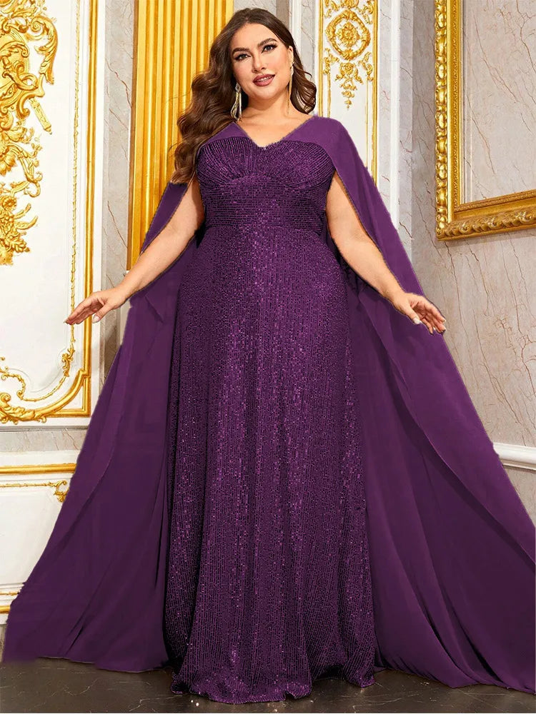 Vestido de Festa Longo Bordado com Brilho e Sobreposição Tipo Capa Elegante