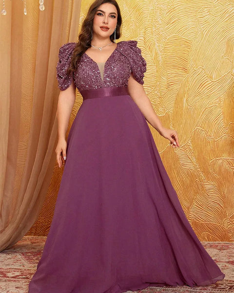 Vestido de Festa Longo com Manga Bufante Bordada e Saia Fluida Elegante