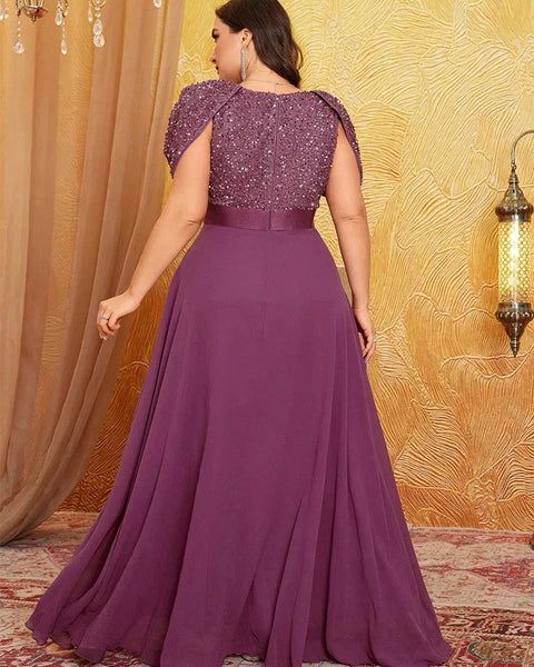 Vestido de Festa Longo com Manga Bufante Bordada e Saia Fluida Elegante