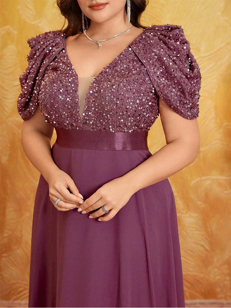 Vestido de Festa Longo com Manga Bufante Bordada e Saia Fluida Elegante