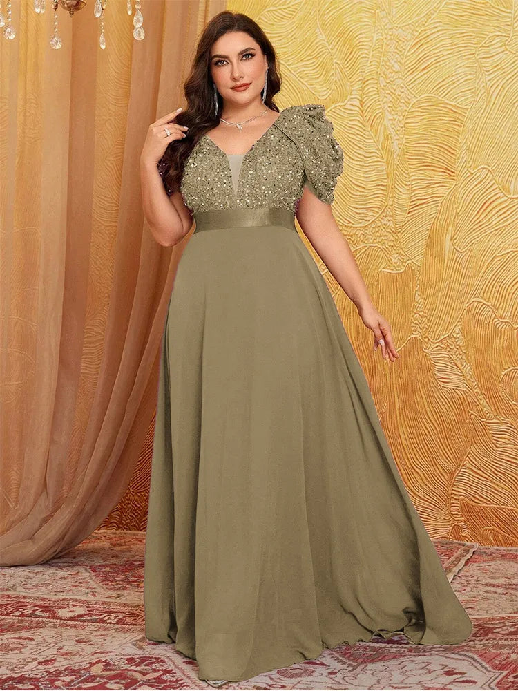 Vestido de Festa Longo com Manga Bufante Bordada e Saia Fluida Elegante