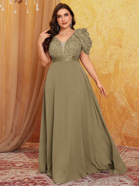 Vestido de Festa Longo com Manga Bufante Bordada e Saia Fluida Elegante