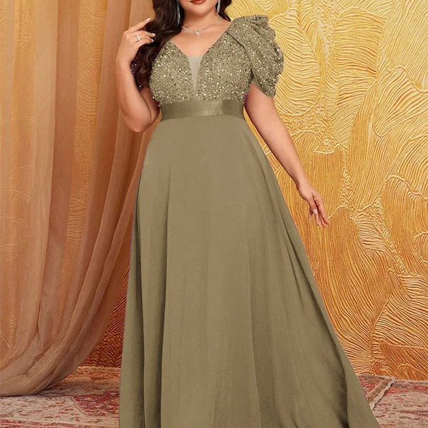 Vestido de Festa Longo com Manga Bufante Bordada e Saia Fluida Elegante