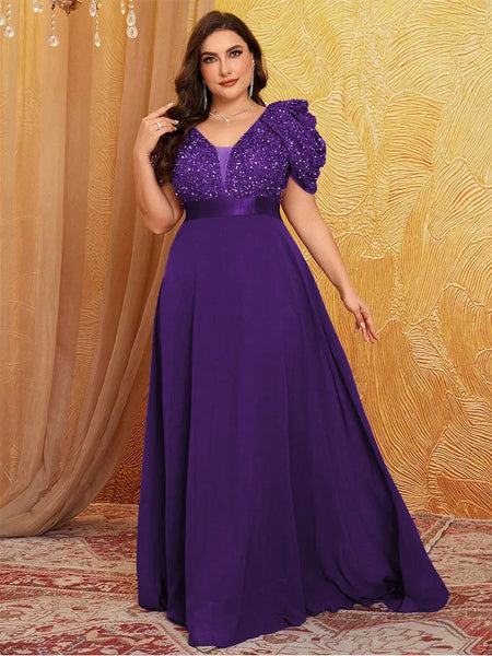 Vestido de Festa Longo com Manga Bufante Bordada e Saia Fluida Elegante