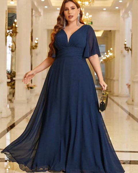 Vestido de Festa Longo com Manga Tipo Capa e Decote Transpassado