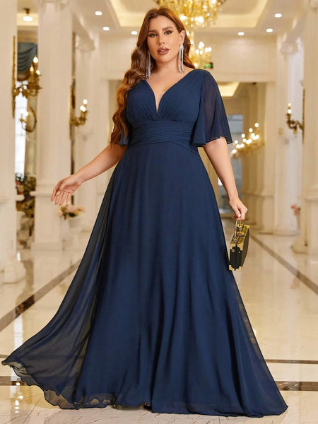 Vestido de Festa Longo com Manga Tipo Capa e Decote Transpassado