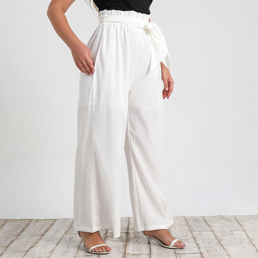 Calça Clochard Branca Feminina com Amarração e Caimento Solto