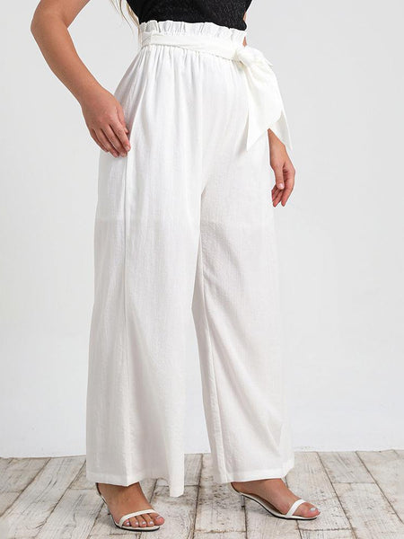 Calça Clochard Branca Feminina com Amarração e Caimento Solto