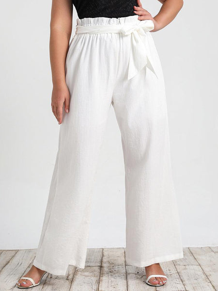 Calça Clochard Branca Feminina com Amarração e Caimento Solto