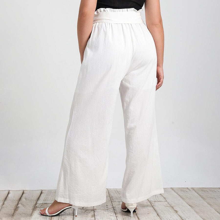 Calça Clochard Branca Feminina com Amarração e Caimento Solto