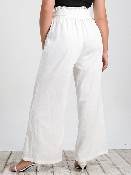 Calça Clochard Branca Feminina com Amarração e Caimento Solto