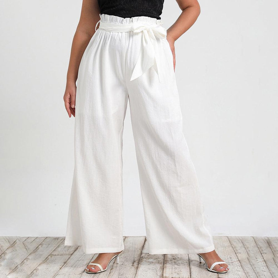 Calça Clochard Branca Feminina com Amarração e Caimento Solto