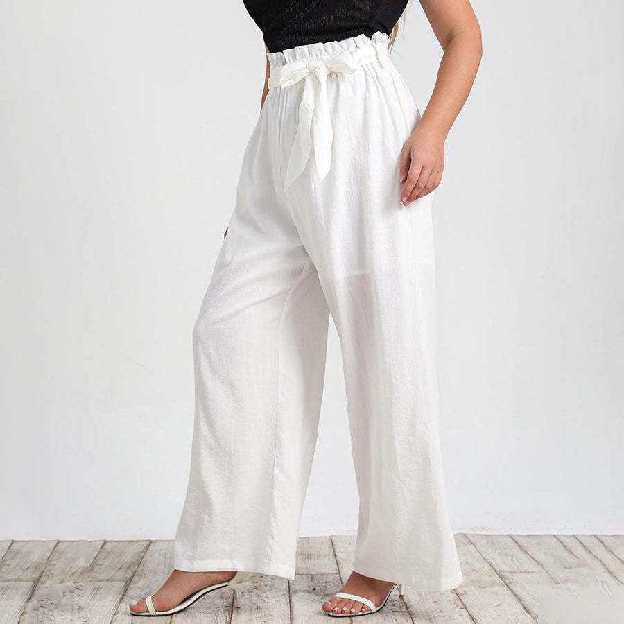 Calça Clochard Branca Feminina com Amarração e Caimento Solto