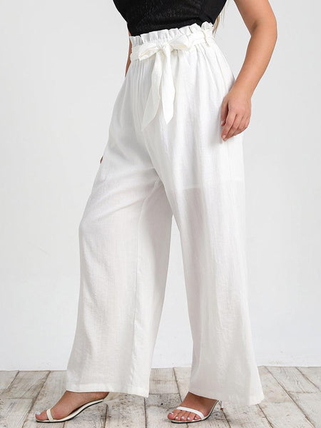 Calça Clochard Branca Feminina com Amarração e Caimento Solto