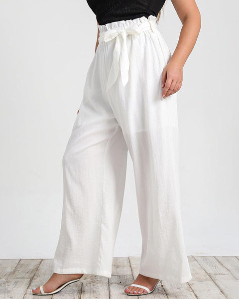 Calça Clochard Branca Feminina com Amarração e Caimento Solto
