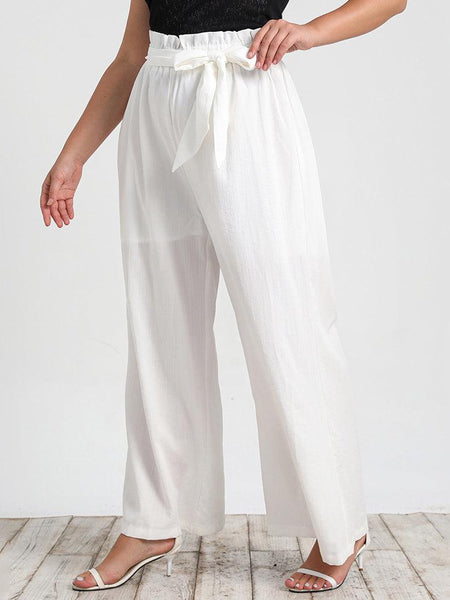 Calça Clochard Branca Feminina com Amarração e Caimento Solto