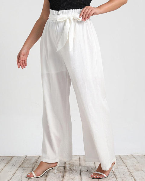 Calça Clochard Branca Feminina com Amarração e Caimento Solto