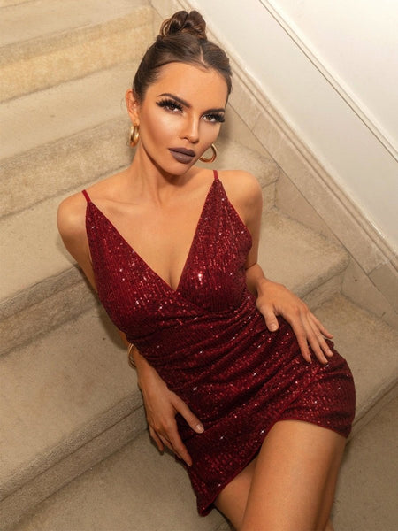 Vestido Paetê Curto Vermelho Ilaria